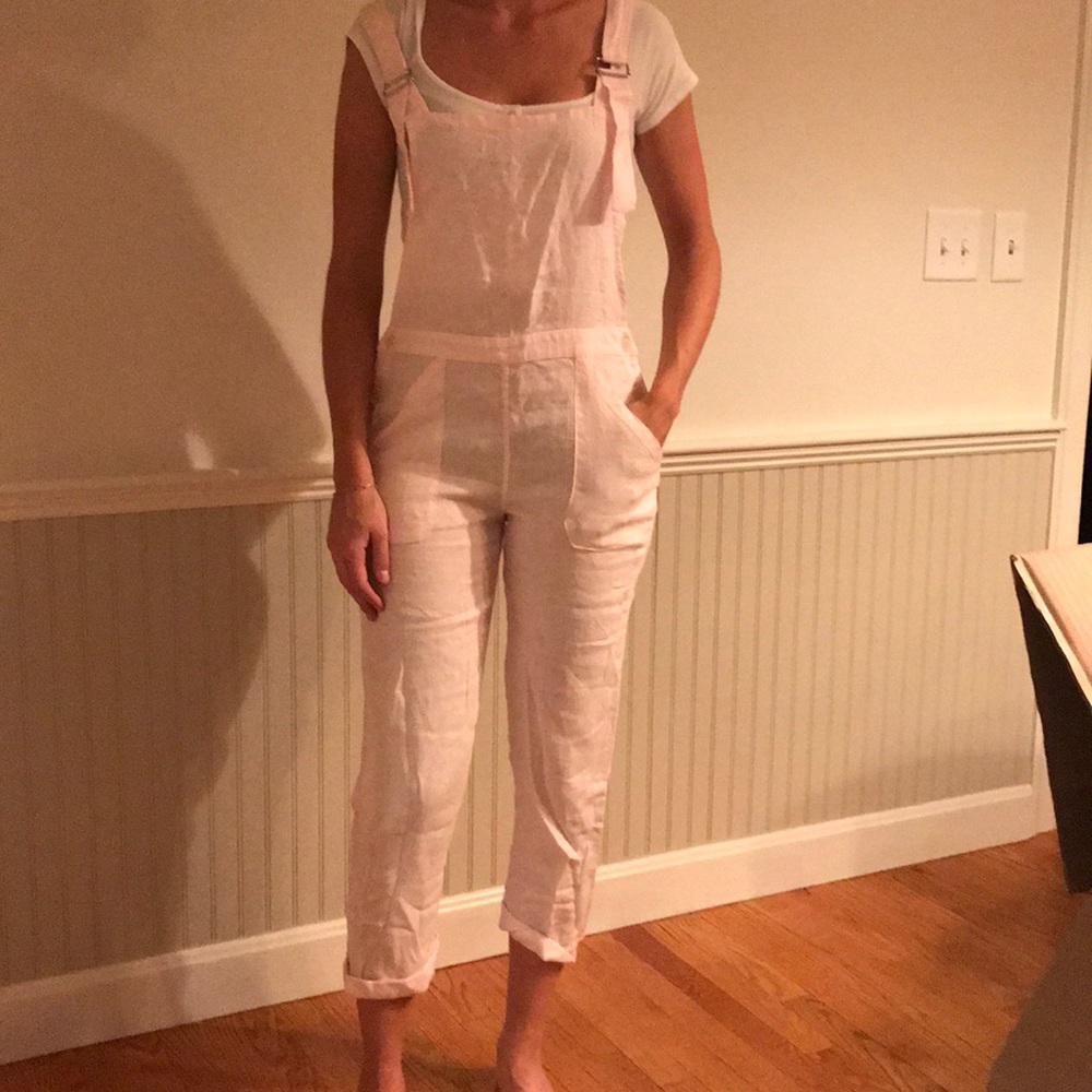 Lily ashwell pink linen overalls cropped